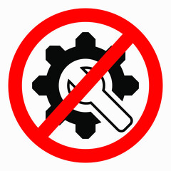 Poster - Do not repair. No settings. Icon prohibition gear. Shopping cart isolated minimal single flat linear icon for application and info-graphic. 