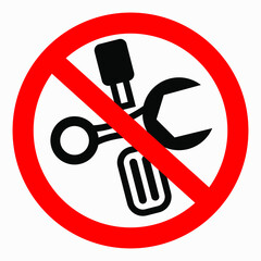 Poster - Do not repair. No settings. Icon prohibition gear. Shopping cart isolated minimal single flat linear icon for application and info-graphic. 