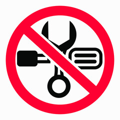Poster - Do not repair. No settings. Icon prohibition gear. Shopping cart isolated minimal single flat linear icon for application and info-graphic. 