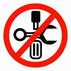 Poster - Do not repair. No settings. Icon prohibition gear. Shopping cart isolated minimal single flat linear icon for application and info-graphic. 