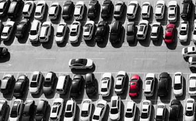 Wall Mural - Aerial view of big car parking