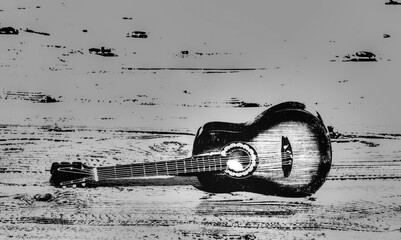 Wall Mural - a classical guitar on a gray background