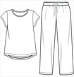 TEE AND PAJAMA FLAT SKETCH OF NIGHTWEAR SET FOR WOMEN AND TEEN GIRLS IN EDITABLE VECTOR FILE