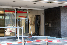 The Consequences Of The Explosion Of An ATM With Money In A Bank In Germany.