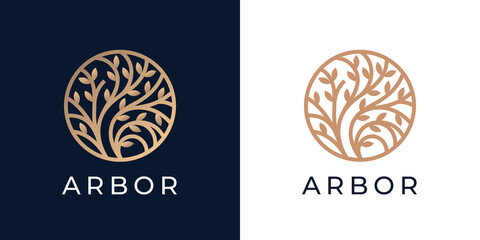 Floral nature logo. Abstract tree icon design. Arbor garden plant symbol. Natural branch leaf symbol. Vector illustration.