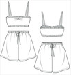 WOVEN CAMI TOP AND LONG SHORTS MATCHING NIGHTWEAR SET FOR WOMEN IN EDITABLE VECTOR FILE