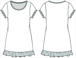 Wall Mural - WOMEN KNIT FRILL DORMDRESS SLIP NIGHTWEAR IN EDITABLE VECTOR FILE