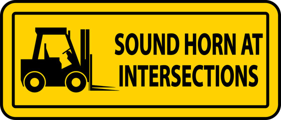 Sticker - Sound Horn At Intersections Label Sign On White Background