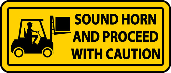 Wall Mural - Sound Horn Proceed With Caution Label Sign On White Background