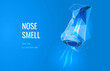 Nasal sense of smell in a futuristic polygonal style. The flow of air from the nose, the concept of the resumption of breathing and smell. Vector illustration