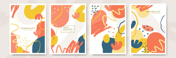 Aufkleber - Social media stories and post creative Vector set. Background template with copy space for text and images design by abstract colored shapes, line arts, tropical leaves warm color of the earth tone