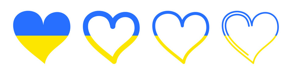 Wall Mural - Ukrainian flag in the shape of a heart. Set of hearts. National ukrainian flag. Vector illustration. I love ukraine