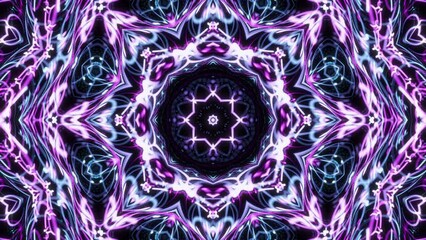 Wall Mural - mandala style kaleidoscopic pattern of nebulous lines appears and evolves on black background then f