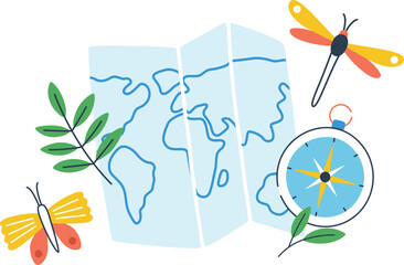 Wall Mural - composition of geographical or naturalistic objects illustration