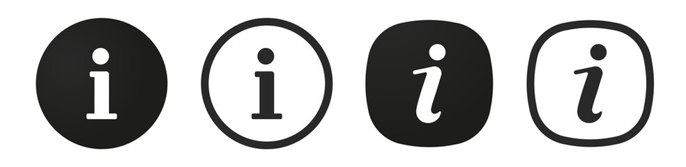 Aufkleber - Black info point icon. Info icons set. i icon symbol. Help icon. Hint icon. FAQ and detail icon.  Information icon collection. Info button. Info symbol minimal and flat style. Stock vector.