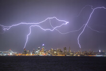 A Dramatic Lightning Storm Over San Francisco, California, Viewed From Treasure Island