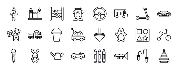 Poster - toys editable line icons set. toys thin line icons collection. troll toy, castle toy, abacus toy, mr
