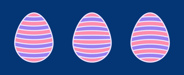 Wall Mural - Set of Easter Egg Illustrations. Flat Style Easter Eggs with Stripe Patterns Isolated on Blue Background
