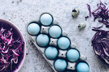 Dyed Blue Easter Eggs Painted With Natural Dye Red Cabbage