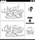 Fototapeta  - differences game with cartoon sleeping cats coloring book page