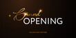 Grand opening. Vector illustration in luxury style. Gold glowing lettering on dark brown background