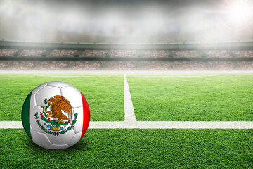 Wall Mural - Football With Flag of Mexico in Soccer Stadium With Copy Space