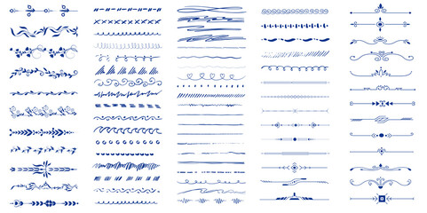 Poster - Sketch dividers. Vintage ornament template. Abstract doodle lines, decorative pencil strokes. A set of vector illustrations with sketched outlines of dividers
