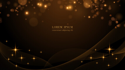 Wall Mural - abstract flowing wave lines on dark background with glittering lights. vector illustration