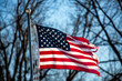 Close-up of a badly tattered American flag flying from flagpole outside