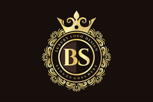 BS Initial Letter Gold Calligraphic Feminine Floral Hand Drawn Heraldic Monogram Antique Vintage Style Luxury Logo Design Premium Vector