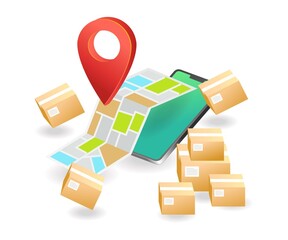 Poster - Flat isometric concept illustration. gps delivery app