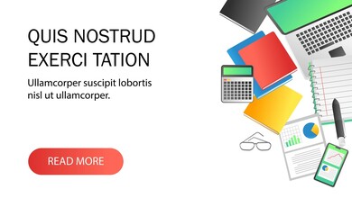 Poster - Flat isometric illustration concept. landing page work and study desk