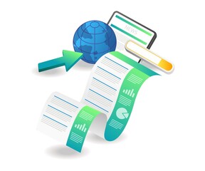 Aufkleber - Flat isometric illustration landing page concept. looking for data analysis information
