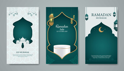 set ramadan islamic banner illustration story social media template. portrait background design