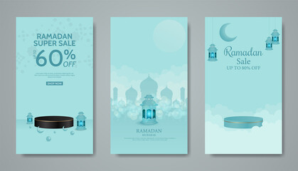 Wall Mural - Set ramadan islamic banner illustration story social media template. portrait background design