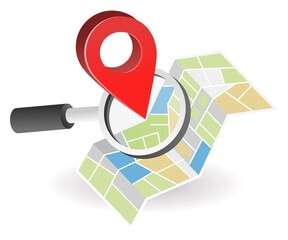Poster - Landing page concept flat isometric illustration. map app find address by gps