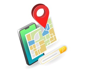 Poster - Landing page concept flat isometric illustration. map app find address location