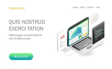 Aufkleber - Landing page concept flat isometric illustration. web analysis data program