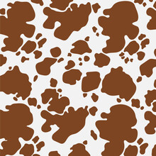 Vector Brown Cow Print Pattern Animal Seamless. Cow Skin Abstract For Printing, Cutting, And Crafts Ideal For Mugs, Stickers, Stencils, Web, Cover. Wall Stickers, Home Decorate And More.