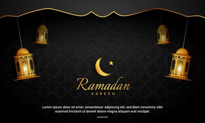 Wall Mural - Ramadan Kareem Background Design. Gold Lantern illustration. Islamic ornament. Good for banner, poster, or greeting card. Vector Illustration.