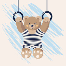 Cute Bear Is Doing Gymnastics On The Rings