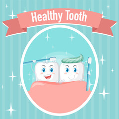 Wall Mural - Dental healthy teeth brushing itself poster