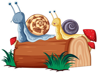 Poster - Cute snail and insects in cartoon style