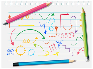 Canvas Print - Hand drawn arrow doodles on paper with colour pencils