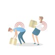 Back pain and lumbar after heavy wrong lifting heavy objects,male and female staff lift and move carry box danger with back and problem muscle,Vector illustration.