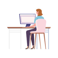 Sticker - businesswoman using desktop computer