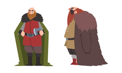 Poster - Scandinavian viking warriors in traditional clothes set cartoon vector illustration