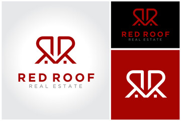 Wall Mural - Initial Letter R RR with home or house roof for real estate building apartment residential logo design