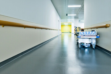 Wall Mural - Empty hospital hallway with surgical transport equipment