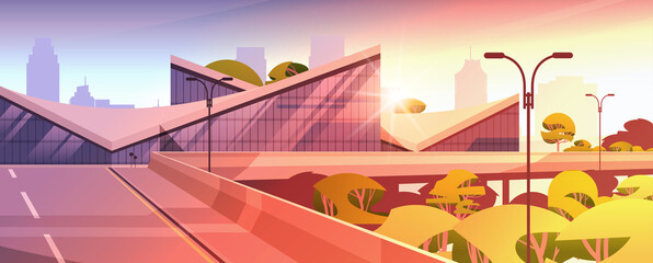 Wall Mural - future city futuristic unusual shapes buildings modern architecture urban town sunset cityscape background